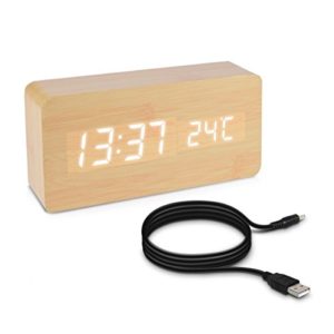 Reloj Despertador de Madera - Reloj Digital + Indicador de Temperatura