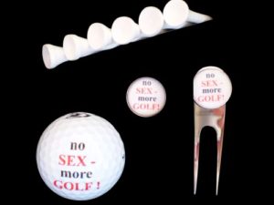 Geschenkset Golf mit lustigem Design und Spruch "No Sex more Golf"!